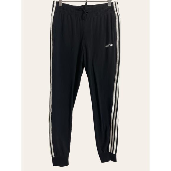 Adidas Black Three Stripe Drawstring Athleisure Active Jogger Pants Size Medium - Picture 1 of 5